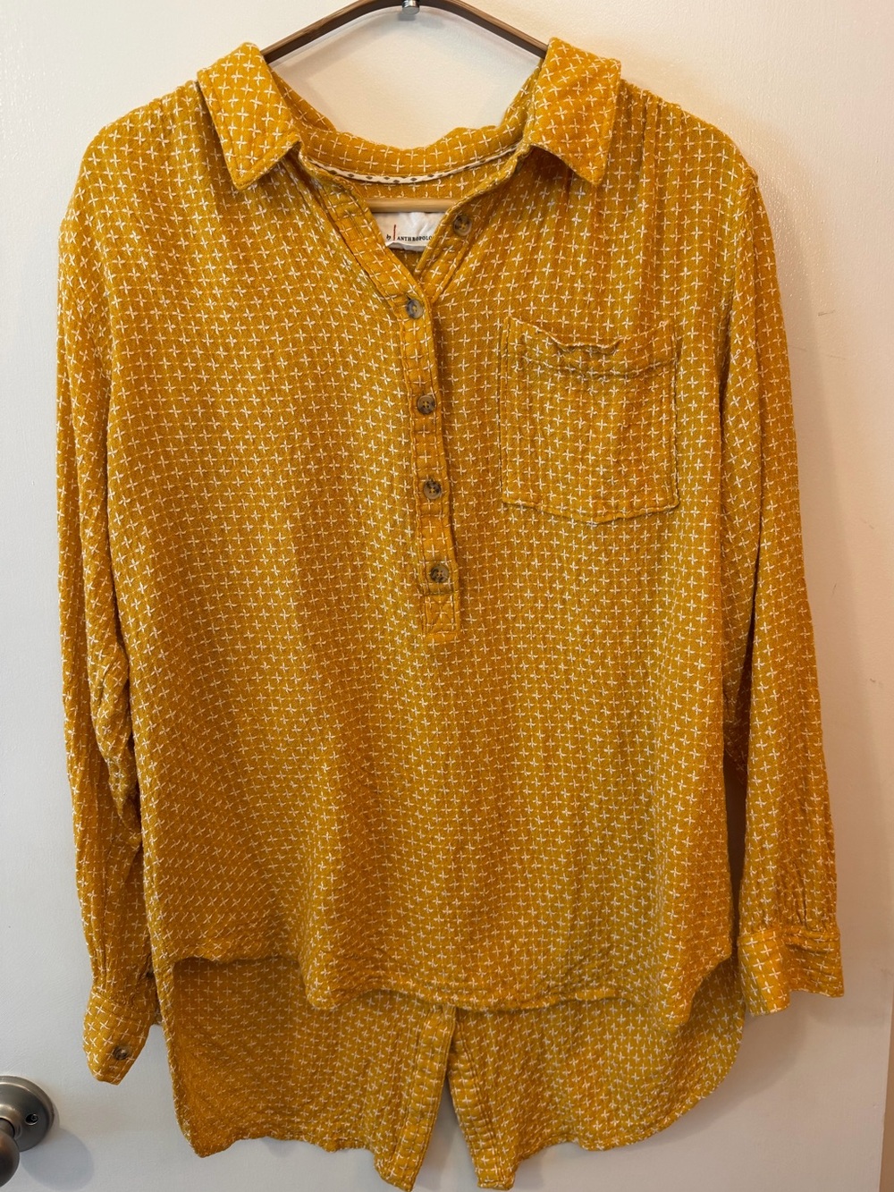Anthropologie Mustard Yellow Button-Back Isadora Tunic Large Wool Blend